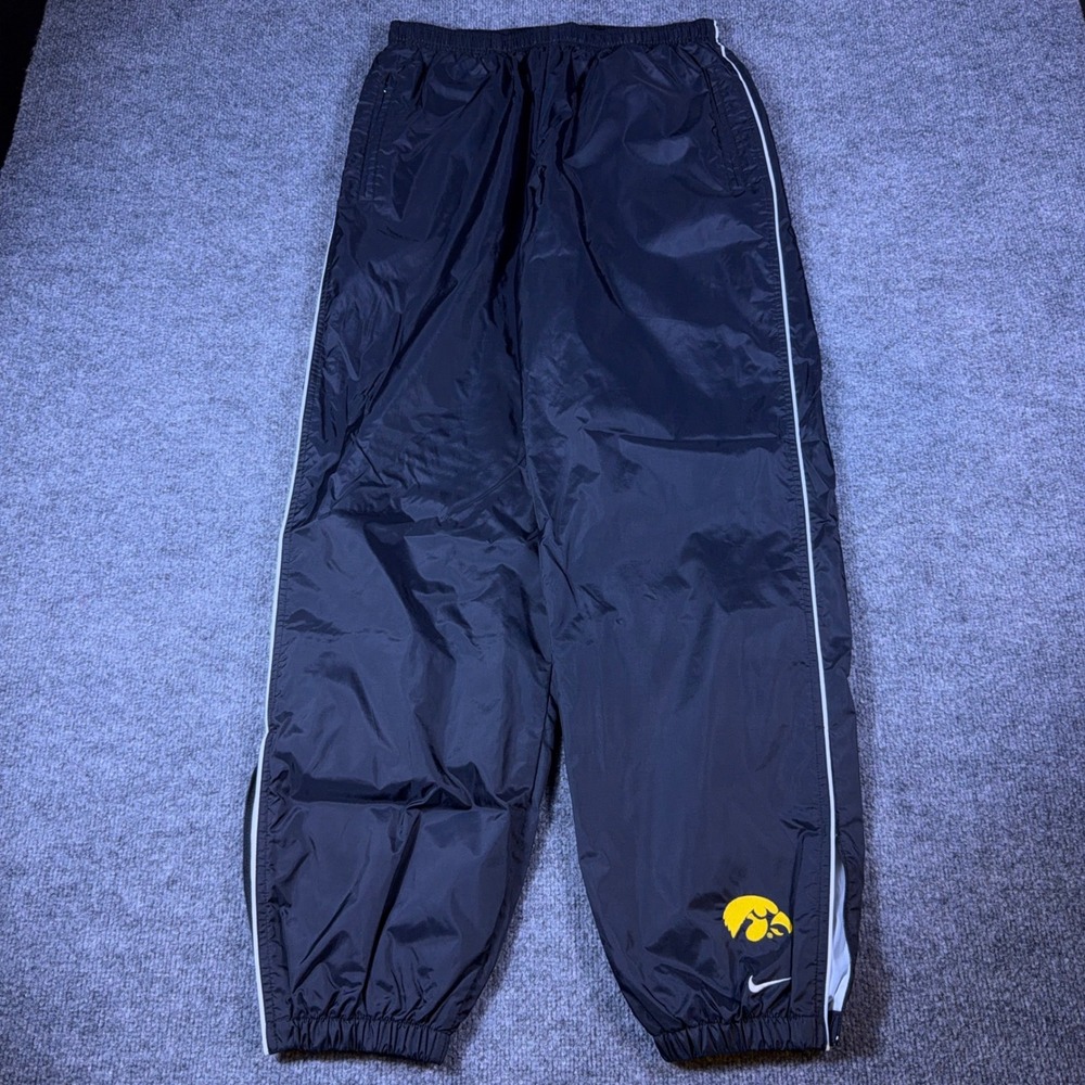 Nike Team Iowa Hawkeyes Mens Medium Black Windbreaker Track Pants Mesh Lined Y2K
